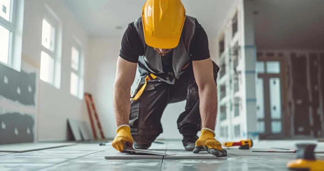 Technik przy pracach wykończeniowych w lokalu